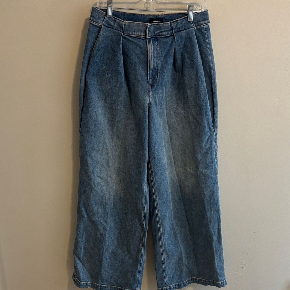 Express Women's Wide Leg Flare Jeans - Blue Denim